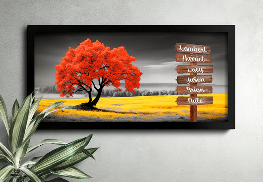 Red Tree In Field Custom Name Family Canvas Art