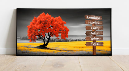 Red Tree In Field Custom Name Family Canvas Art