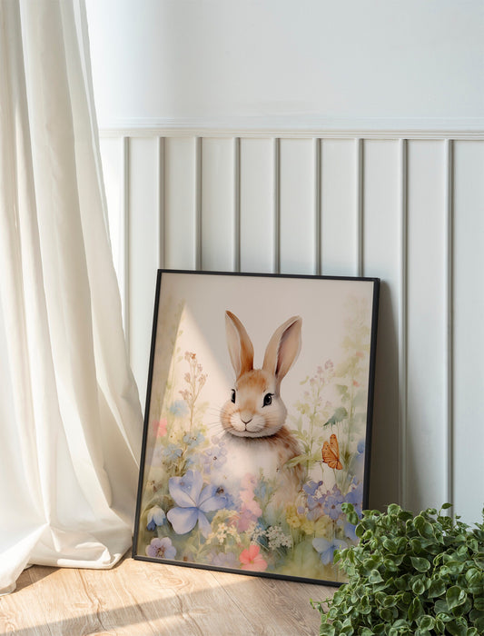 Happy Easter Bunny In The Grass Boho Art Print, Bunny Art, Easter Art, Wall Decor, Bunny Wall Decor, Easter Wall Decor