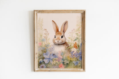 Happy Easter Bunny In The Grass Boho Art Print, Bunny Art, Easter Art, Wall Decor, Bunny Wall Decor, Easter Wall Decor