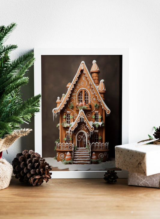 Christmas Cute Gingerbread House Illustration Art Print
