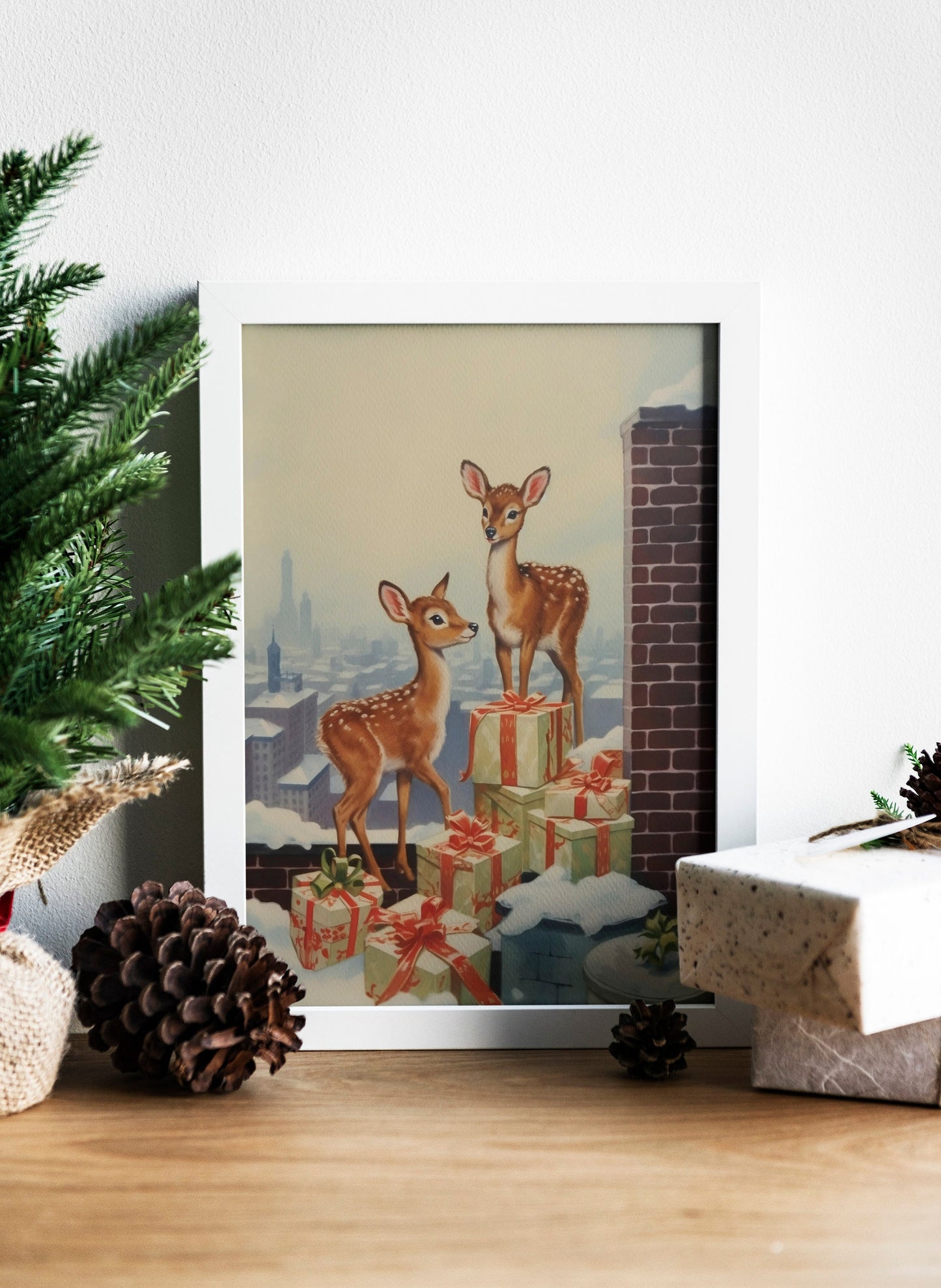 Three Deer In The Snow Illustration Art Print, Deers Art, Deers Boho Art, Animal Art, Colorful Art, Boho, Christmas Deers