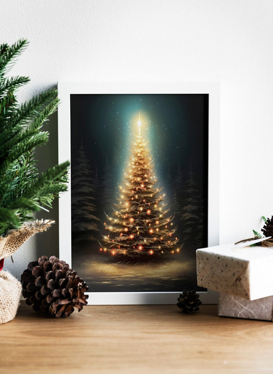 Vintage Christmas Tree Illustration Art Print, Vintage Christmas, Vintage Illustrations, Merry Christmas, Christmas Decor, Happy Christmas