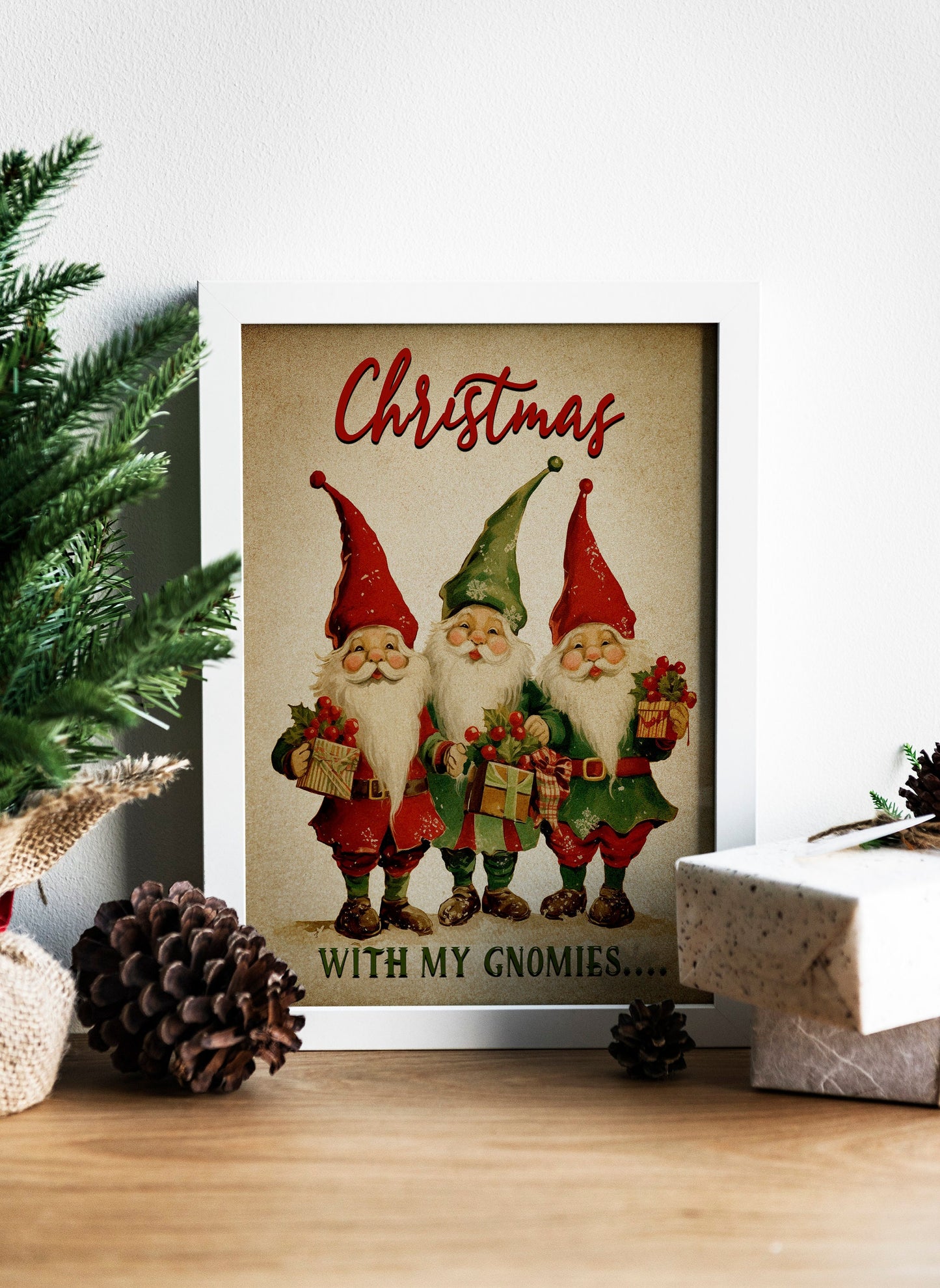 Christmas Cute Gnome Men Illustration Art Print