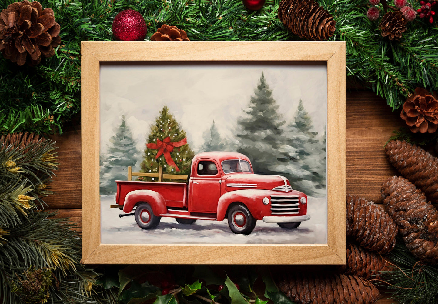 Christmas Vintage Truck with Christmas Trees Art Print, Vintage Christmas, Classic Christmas Print, Vintage Christmas Illustration, Holiday