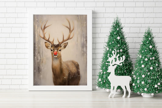 Deer In The Snow Illustration Art Print, Deer Art, Deer Boho Art, Animal Art, Colorful Art, Boho, Christmas Deer