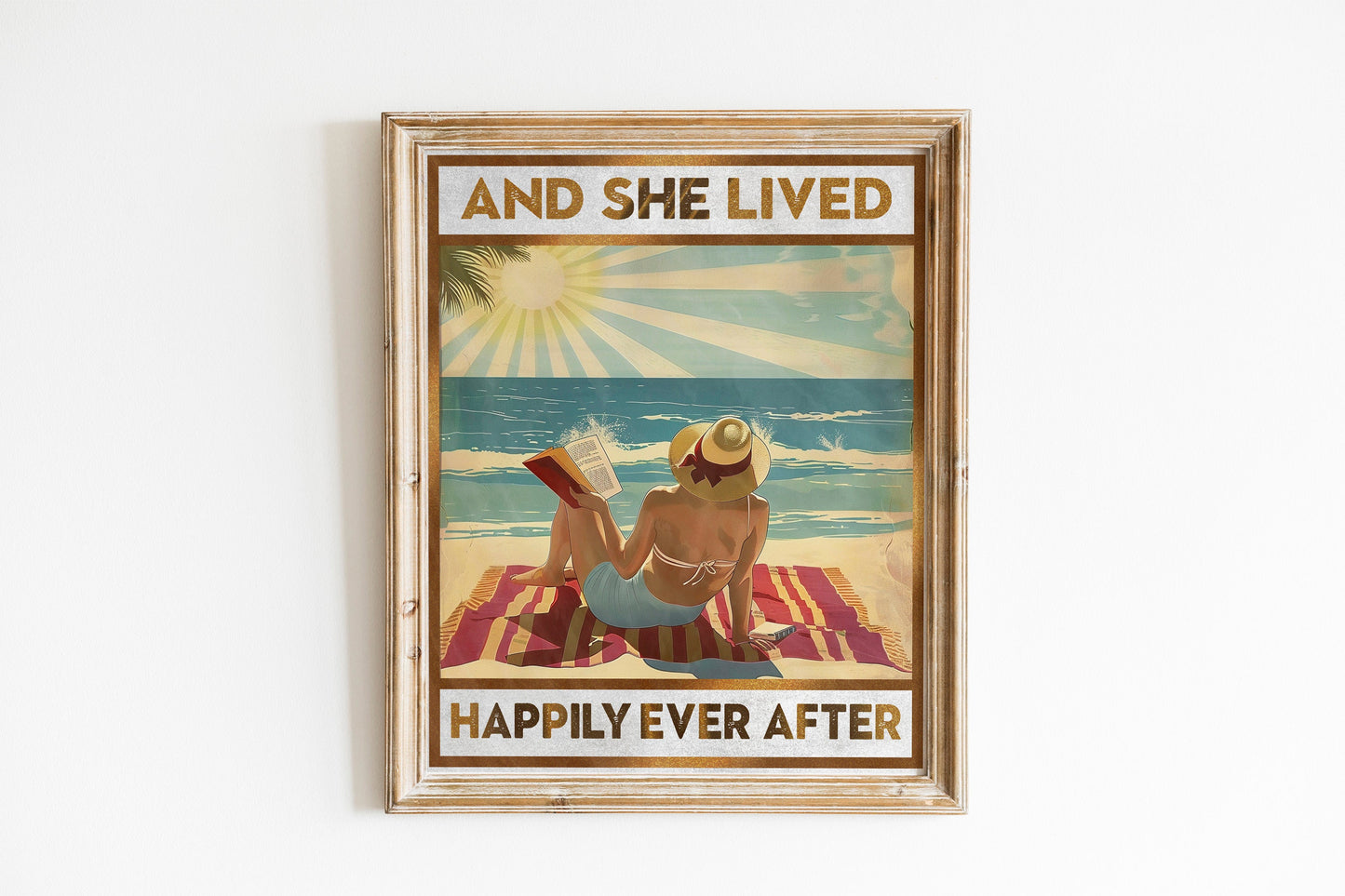Woman Reading On Beach During Sunset Art Print, Happily Ever After