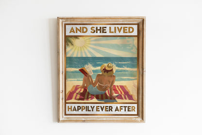 Woman Reading On Beach During Sunset Art Print, Happily Ever After