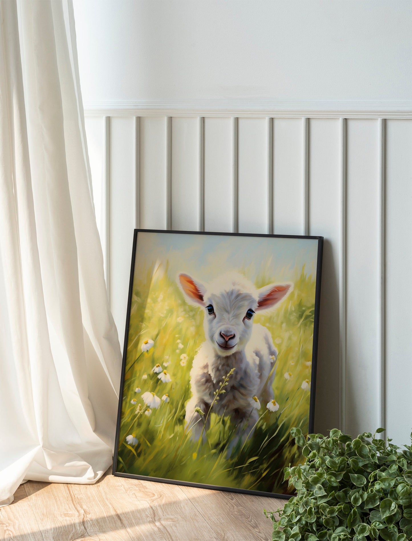 Happy Easter Lamb In Grass Art Print, Lamb Art, Easter Art, Wall Decor, Lamb Wall Decor, Easter Wall Decor