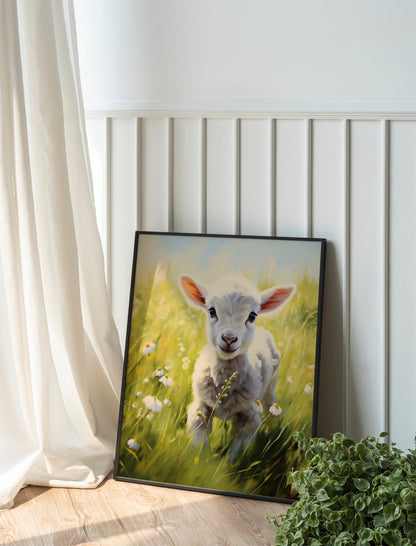 Happy Easter Lamb In Grass Art Print, Lamb Art, Easter Art, Wall Decor, Lamb Wall Decor, Easter Wall Decor