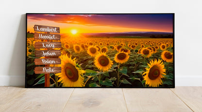 Sunflower Field Custom Name Family Canvas Art