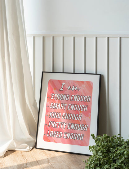 Pink Motivational I Am Art, Wall Art, Inspirational, Positive Art Print, Law of Attraction
