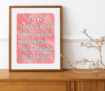 Pink Motivational I Am Art, Wall Art, Inspirational, Positive Art Print, Law of Attraction