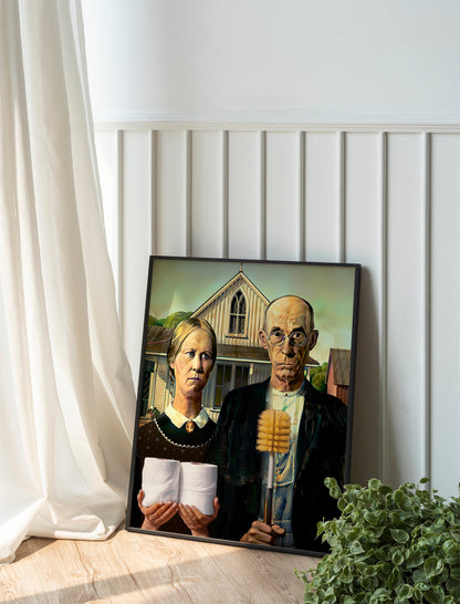 American Gothic Toilet Paper Funny Bathroom Print, Funny Bathroom Wall Decor, Funny Wall Art, Bathroom Wall Art, Humor Wall Art