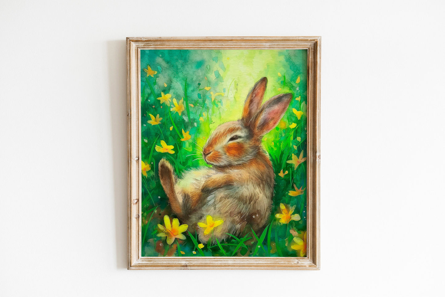 Happy Easter Bunny In The Grass Boho Art Print, Bunny Art, Easter Art, Wall Decor, Bunny Wall Decor, Easter Wall Decor