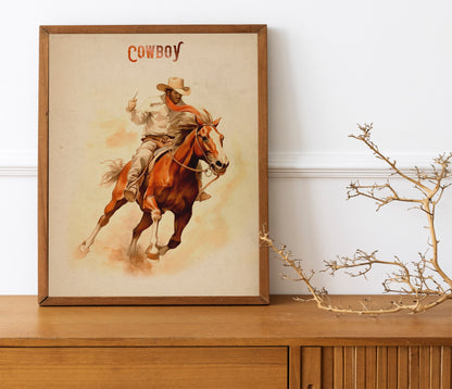 Cowboy Riding Horse Country Art Print
