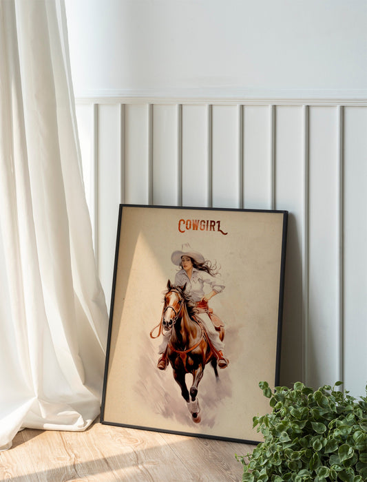 Woman Riding Horse Art Print, Woman Country Art