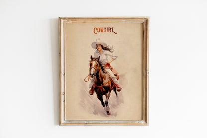 Woman Riding Horse Art Print, Woman Country Art
