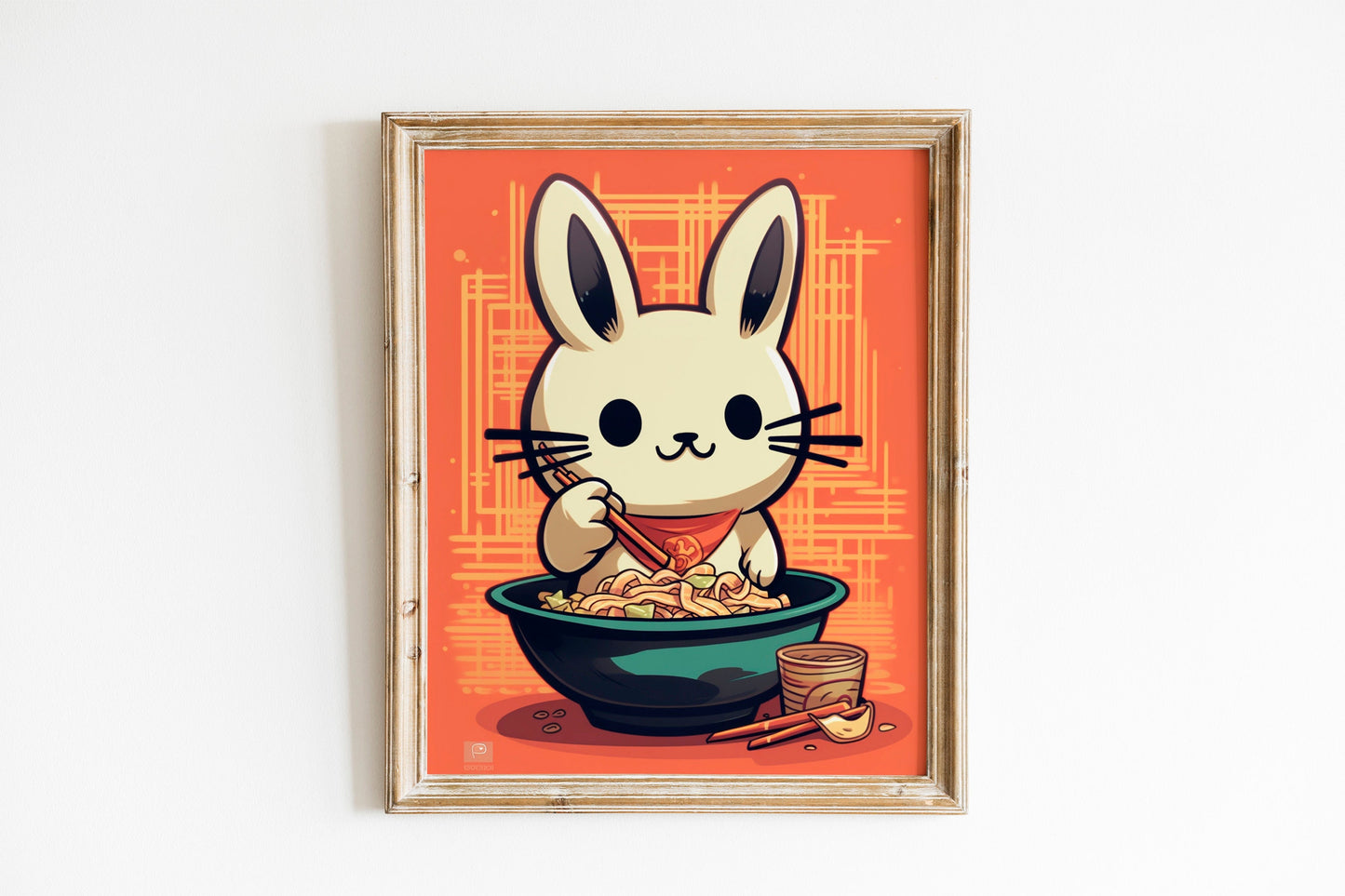 Bunny Eating Noodles Funny Wall Decor, Funny Wall Art, Kitchen Decor, Kitchen Wall Art, Humor Wall Art, Kitchen