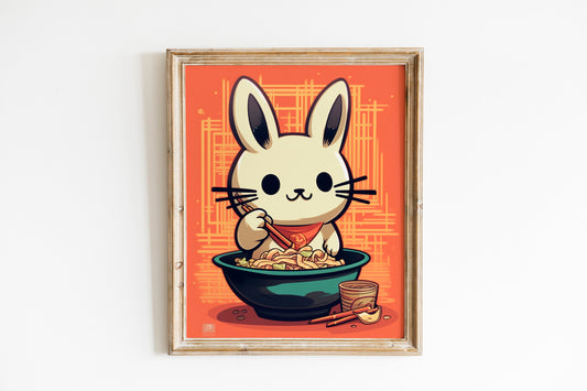 Bunny Eating Noodles Funny Wall Decor, Funny Wall Art, Kitchen Decor, Kitchen Wall Art, Humor Wall Art, Kitchen