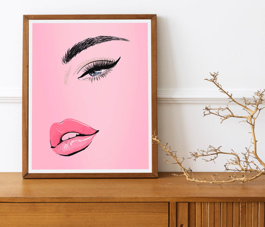 Glamorous Pink Woman Art Print, Girly Wall Decor, Beauty Room