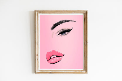 Glamorous Pink Woman Art Print, Girly Wall Decor, Beauty Room