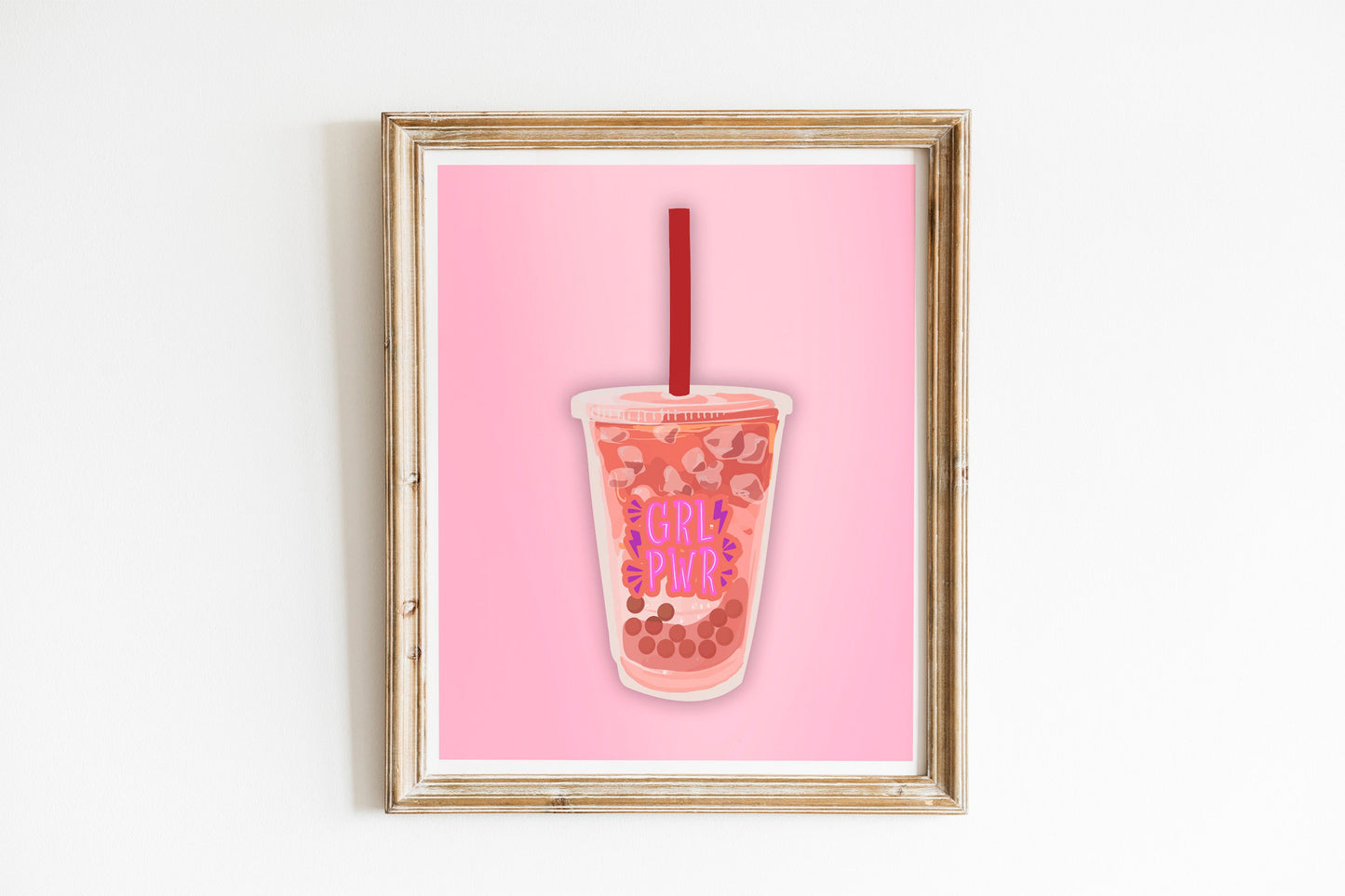 Pink Boba Girl Power Cute Illustration Art Print