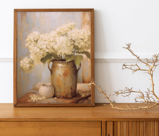 Hydrangea Flowers In Vase Oil Painting Illustration Art Print