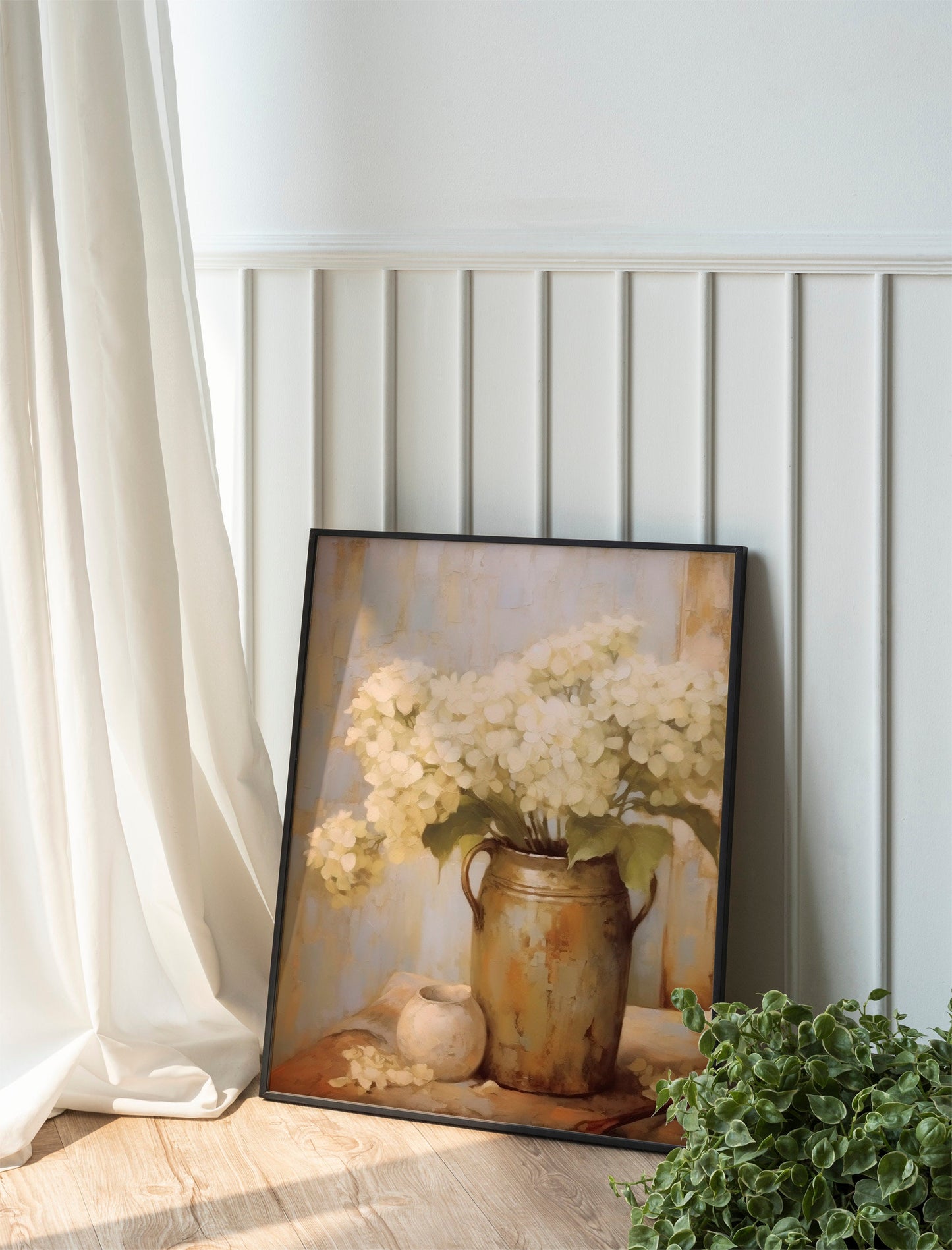 Hydrangea Flowers In Vase Oil Painting Illustration Art Print