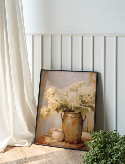 Hydrangea Flowers In Vase Oil Painting Illustration Art Print