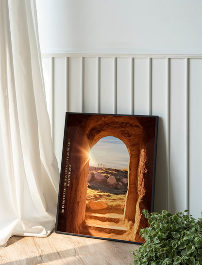 Christian Art, He Is Risen, Christian modern, Bible verse, Matthew 28:6, Jesus Easter Christian Boho Art Print, Religious Art, Faith Art