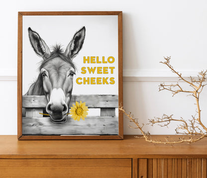 Funny Donkey Bathroom, Hello Sweet Cheeks, Funny Bathroom Print, Funny Wall Art, Donkey Bathroom Decor, Bathroom Wall Art, Bathroom Decor