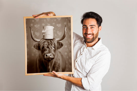Funny Cattle With Toilet Paper Bathroom Print, Funny Wall Art, Bathroom Decor, Bathroom Wall Art