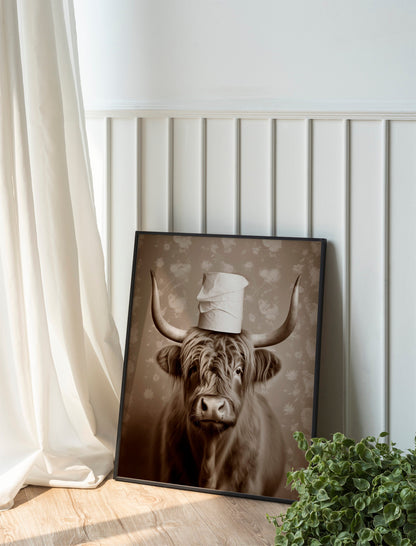 Funny Cattle With Toilet Paper Bathroom Print, Funny Wall Art, Bathroom Decor, Bathroom Wall Art