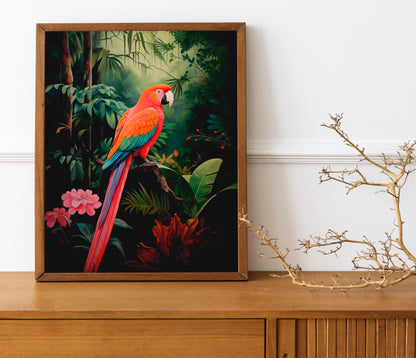 Parrot Illustration Art Print, Parrot Art, Parrot Boho Art, Animal Art, Colorful Art