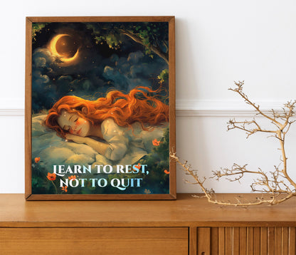 Learn to Rest Not to Quit Motivational Art Print, Mental Motivation, Positivity Wall Decor, Mental Health Awareness Art Print, Rest Wall Art