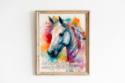 Watercolor Horse Art Print, No Hour is Wasted When Spent with a Horse Print, Cowgirl Art, Feminine Aesthetic Art, Country Wall Art