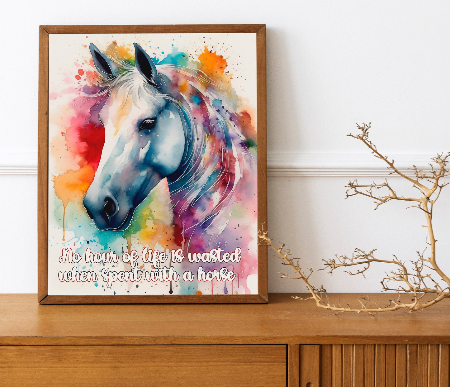 Watercolor Horse Art Print, No Hour is Wasted When Spent with a Horse Print, Cowgirl Art, Feminine Aesthetic Art, Country Wall Art