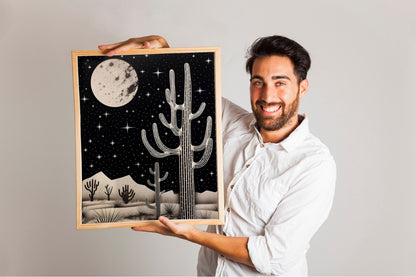 Moon Above Desert At Night with Stars Wall Decor Art Print