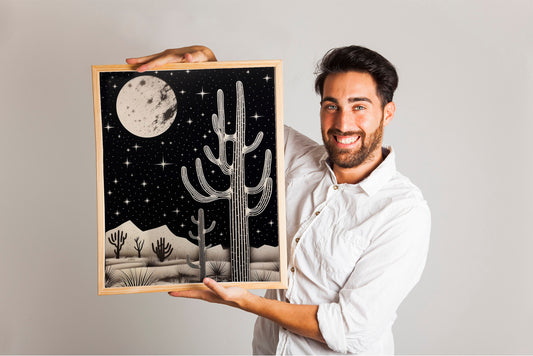 Moon Above Desert At Night with Stars Wall Decor Art Print