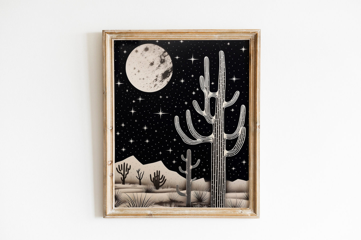Moon Above Desert At Night with Stars Wall Decor Art Print