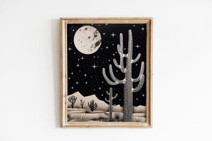 Moon Above Desert At Night with Stars Wall Decor Art Print