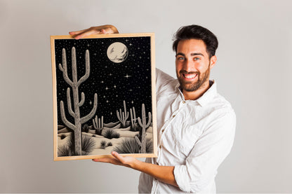 Moon Above Desert At Night Wall Decor Art Print