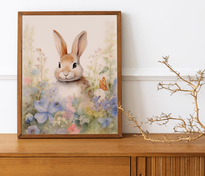Happy Easter Bunny In The Grass Boho Art Print, Bunny Art, Easter Art, Wall Decor, Bunny Wall Decor, Easter Wall Decor