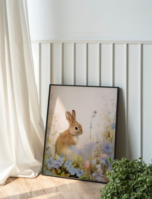 Happy Easter Bunny In The Grass Art Print, Bunny Art, Easter Art, Wall Decor, Bunny Wall Decor, Easter Wall Decor