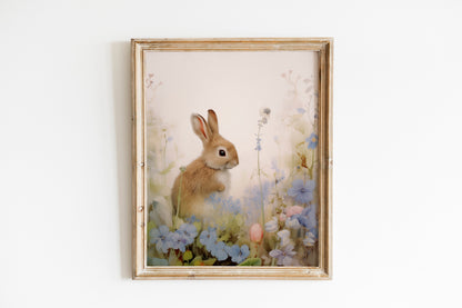 Happy Easter Bunny In The Grass Art Print, Bunny Art, Easter Art, Wall Decor, Bunny Wall Decor, Easter Wall Decor