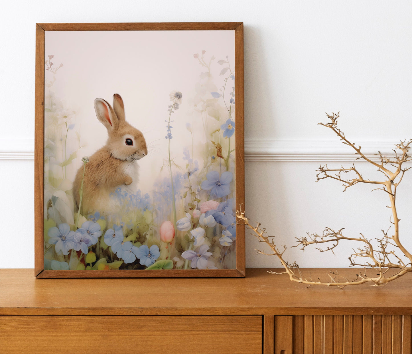 Happy Easter Bunny In The Grass Art Print, Bunny Art, Easter Art, Wall Decor, Bunny Wall Decor, Easter Wall Decor
