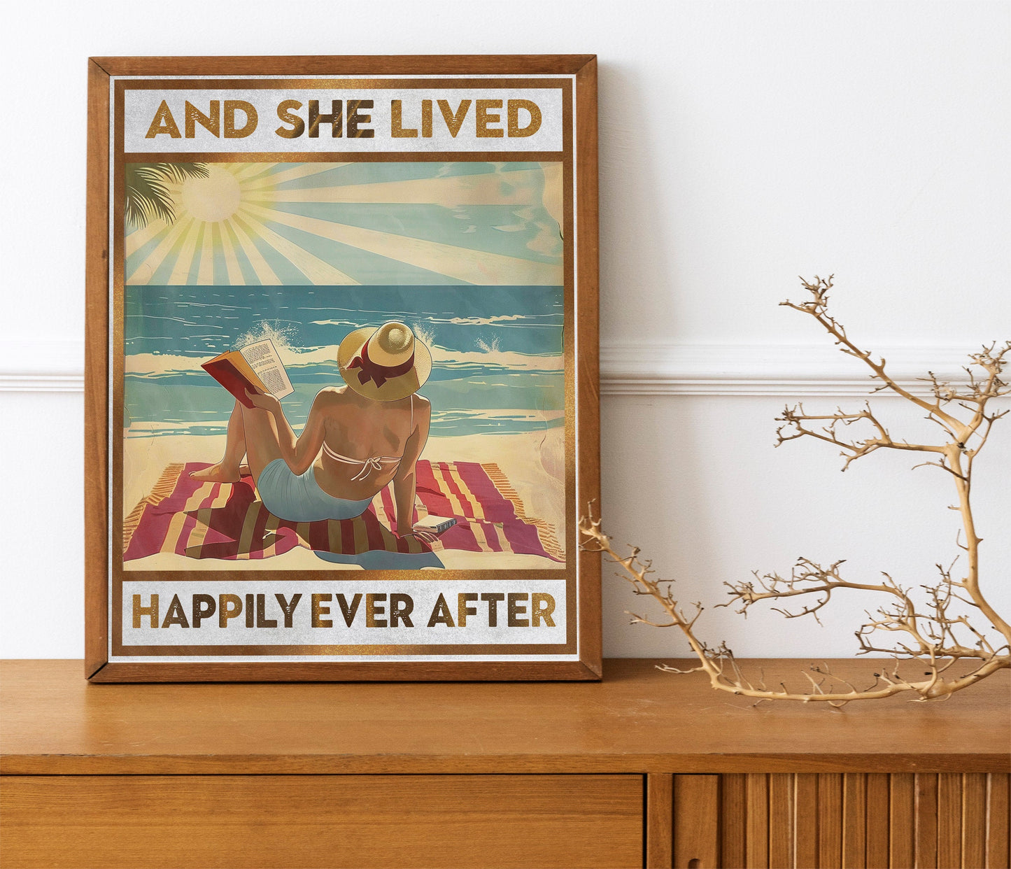 Woman Reading On Beach During Sunset Art Print, Happily Ever After