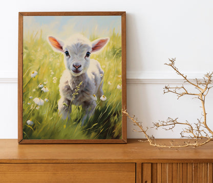 Happy Easter Lamb In Grass Art Print, Lamb Art, Easter Art, Wall Decor, Lamb Wall Decor, Easter Wall Decor