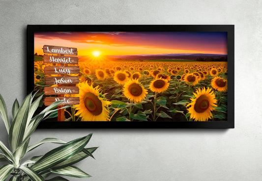 Sunflower Field Custom Name Family Canvas Art